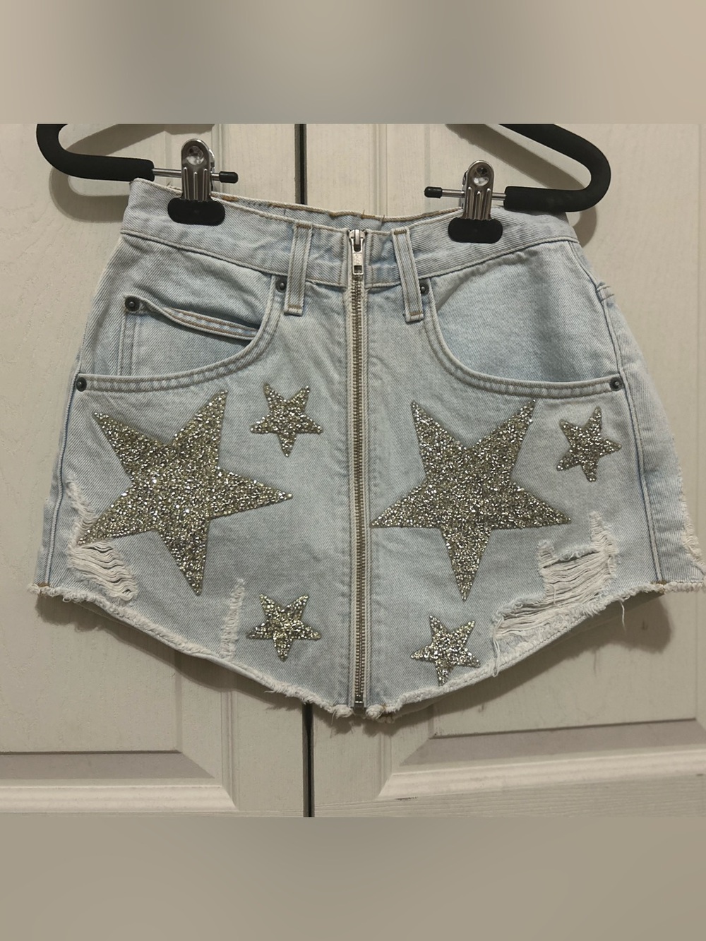 Carmar Light Denim Rhinestone studded Star Mini Skirt